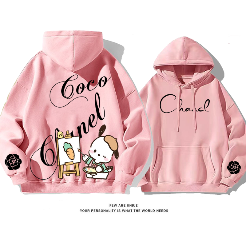 人気爆発モデル 子犬を描く プリント柄フード付きパーカー