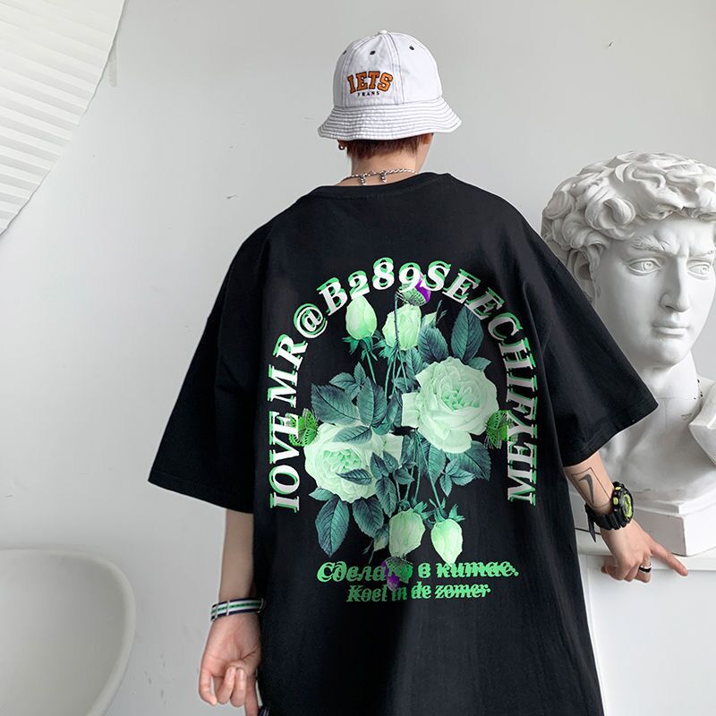 純綿 ハイストリートスタイル  薔薇 半袖シャツ