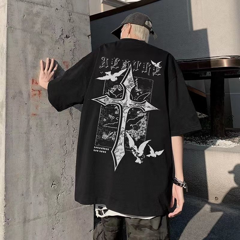 人気商品 超カッコイイ 十字架と鳩 半袖シャツ