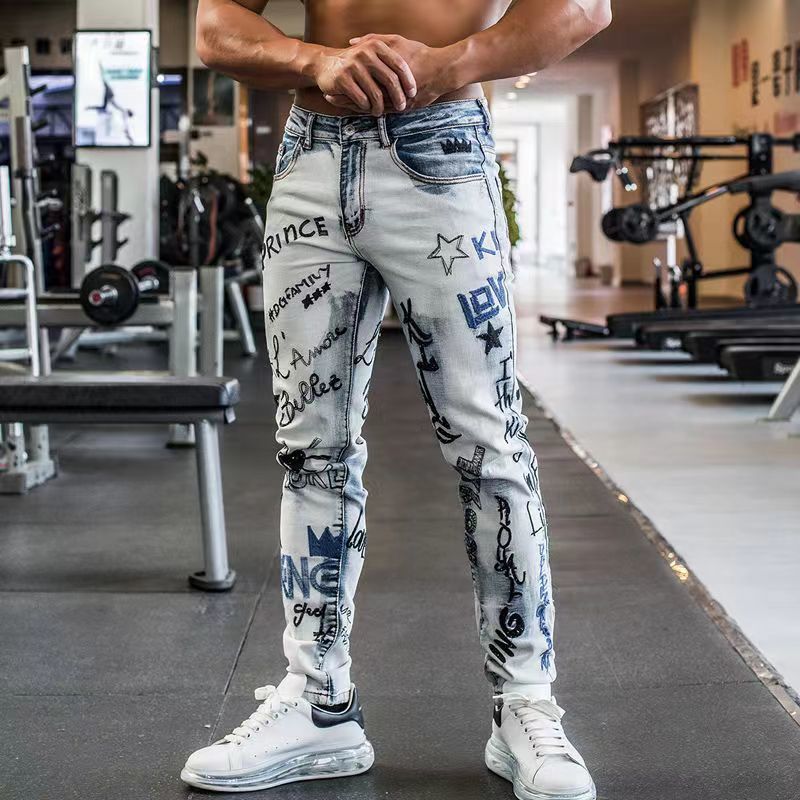 アメリカンスタイル ハイストリートスタイル に刺繍 ジーンズ