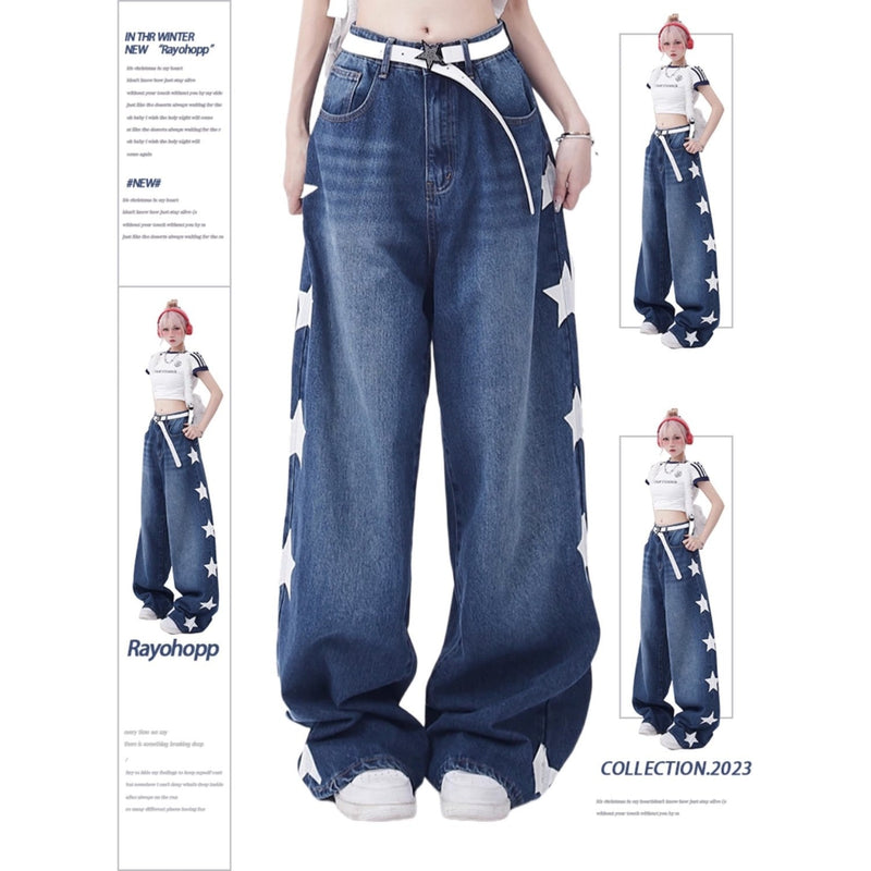 超カッコイイ トレンドブランド 星 ワイドパンツ ジーンズ