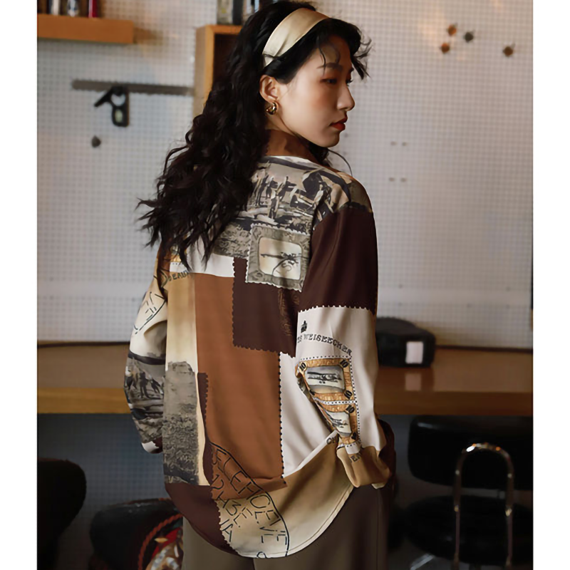 小衆の設計 レトロ コントラストカラー シャツ