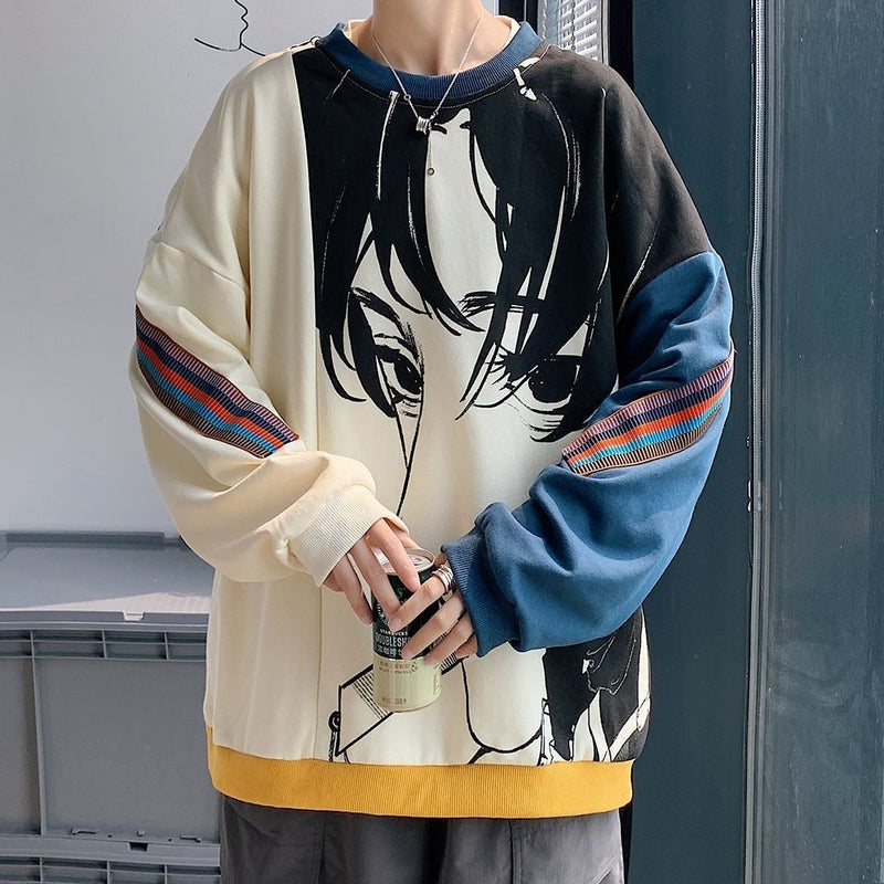 コントラストカラー スプライシング風 超カッコイイ 长袖Tシャツ