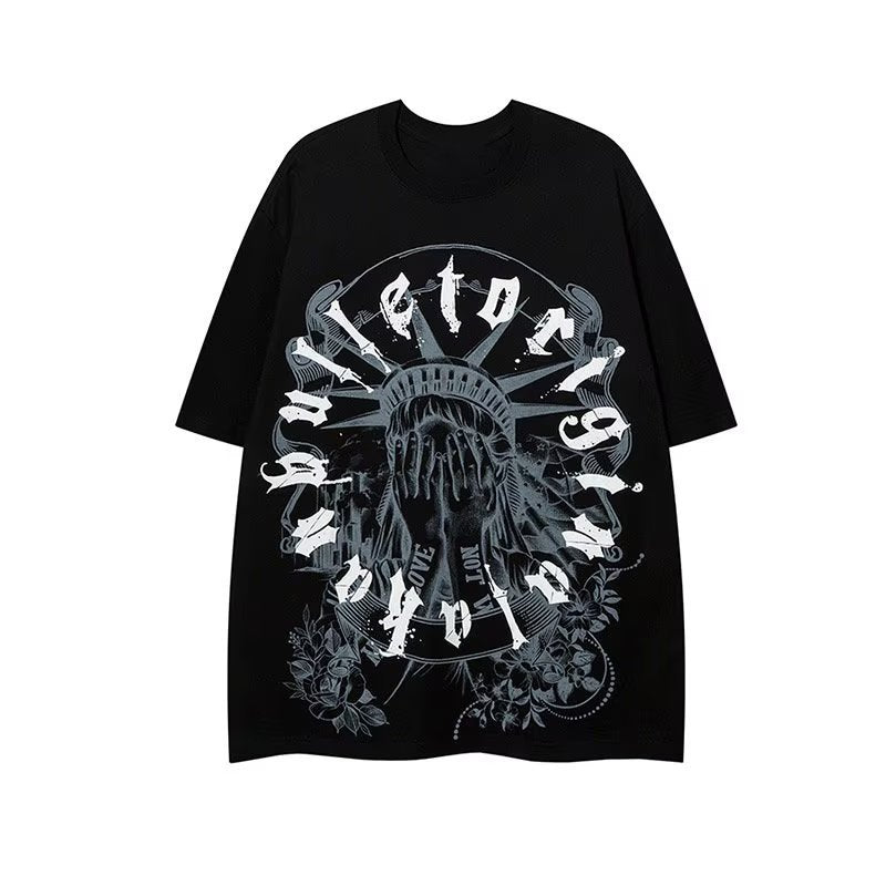 ヒップホップダークスタイル 泣いている自由の女神像 半袖シャツ