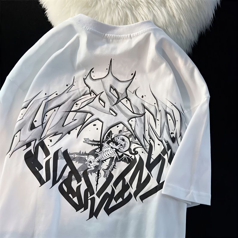 ins映えレトロどくろ半袖シャツ