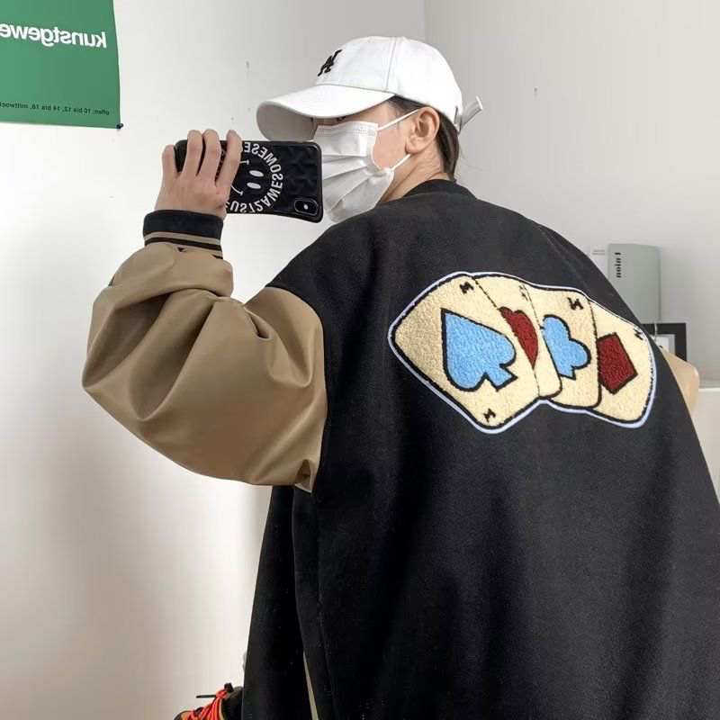 高品質コントラストカラーアメリカンクラシックスタイル野球コート