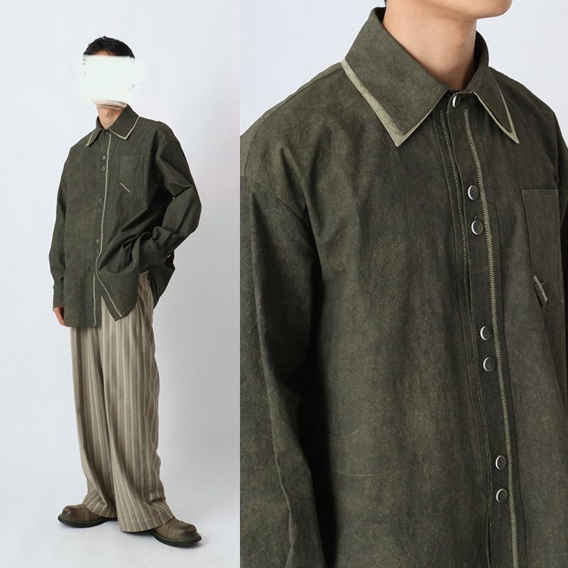 だるいスタイル コントラストカラー カジュアル 半袖シャツ