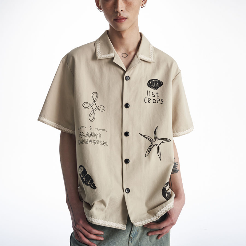 カジュアル 落書き風 韓国ファッション 半袖シャツ