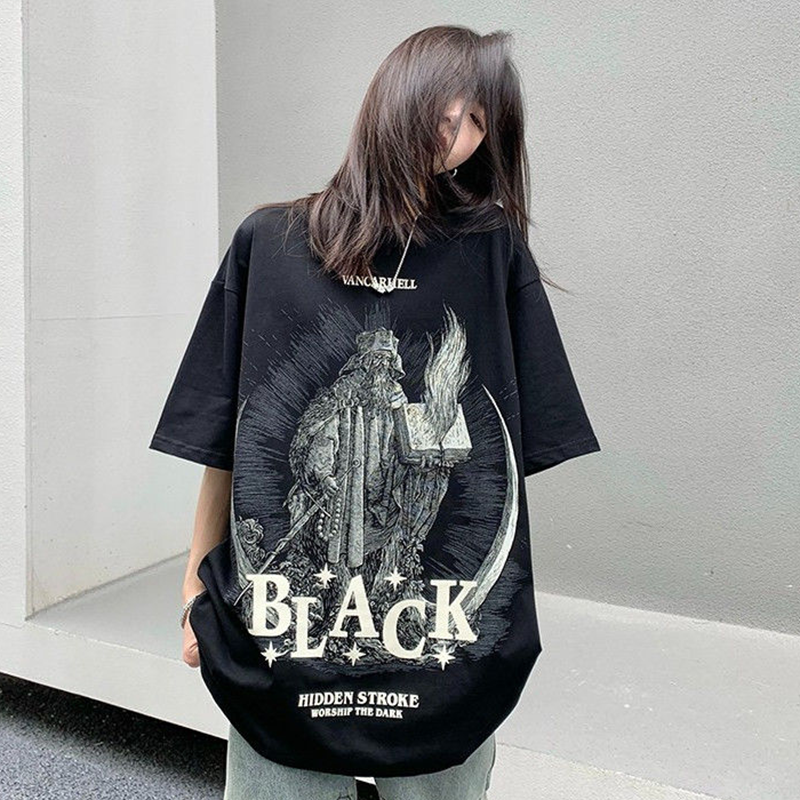 BLACK  純粋な綿素材  カジュアル アメリカンスタイル  半袖シャツ