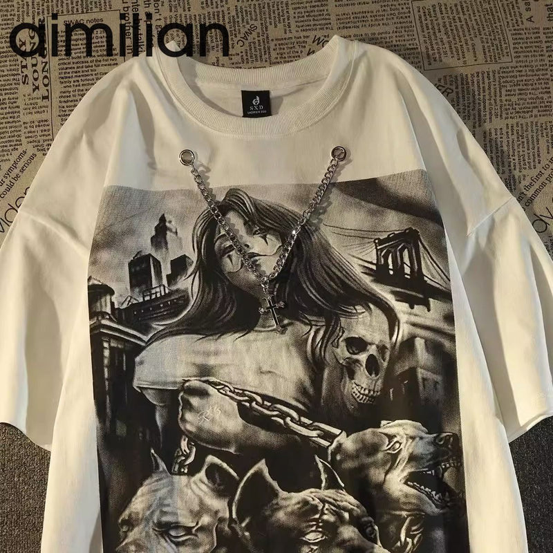 ユニークなデザイン ダークスタイル 超カッコイイ 半袖シャツ