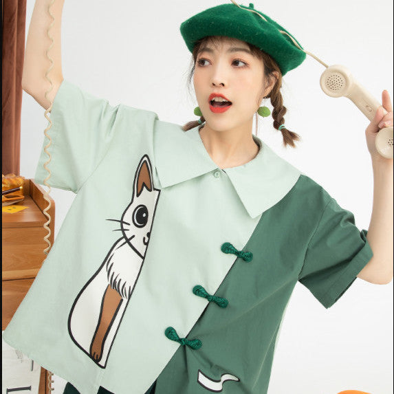 クリエイティブなデザイン かわいい子猫 半袖シャツ