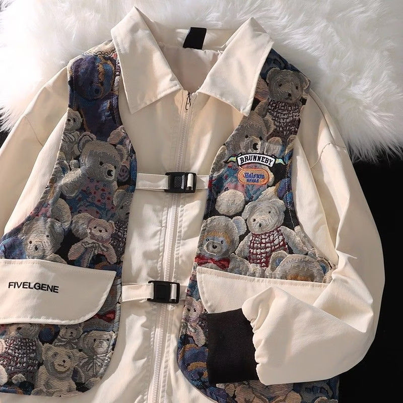 ハイファッションセンス ゴールド刺繍 小さなクマ ジャケット コート