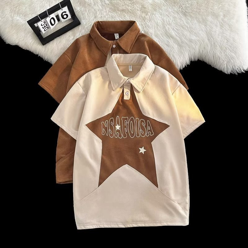 INS大人气  ハイストリートスタイル  五芒星のパターン  半袖シャツ