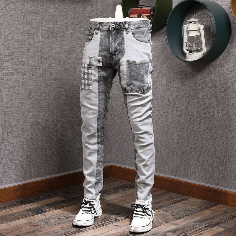 スプライシング風 超カッコイイ ファッション ジーンズ