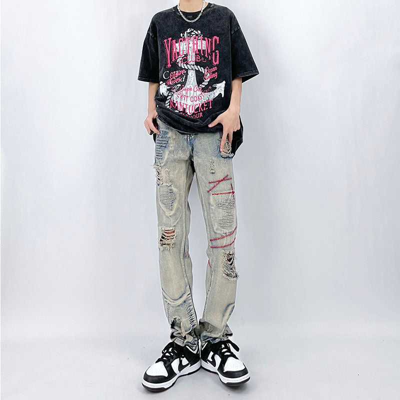 人気爆発 小衆の設計 韓国ファッション ダメージデニムパンツ