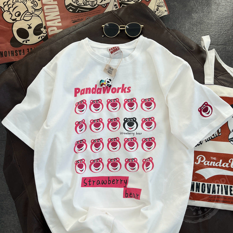 とてもかわいいピンクのクマ 韓国ファッション 半袖シャツ