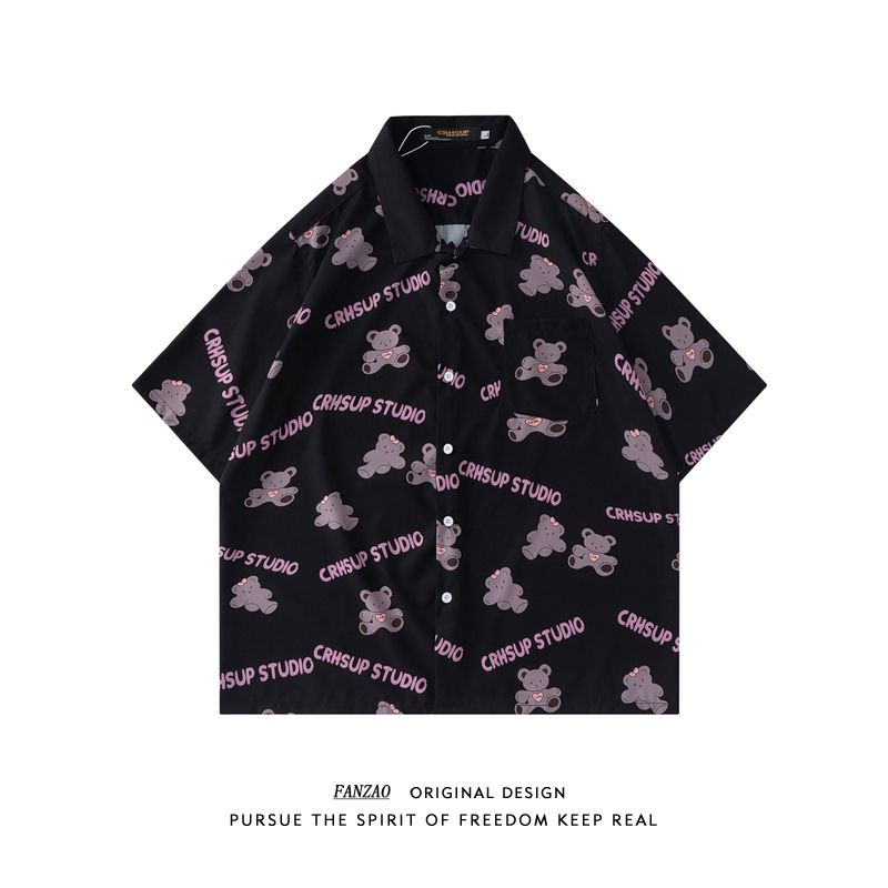 INS大人气  かわいいクマのプリント カジュアル 半袖シャツ