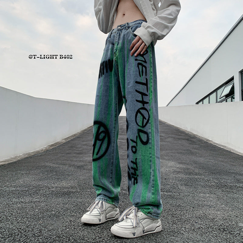 人気爆発 ヒップホップ絞り染め落書き風  ジーンズ