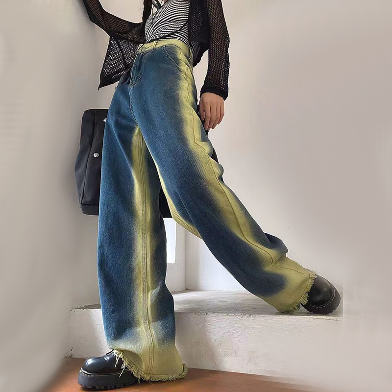 INS大人气  ユニークなデザイン コントラストカラー カジュアル ジーンズ