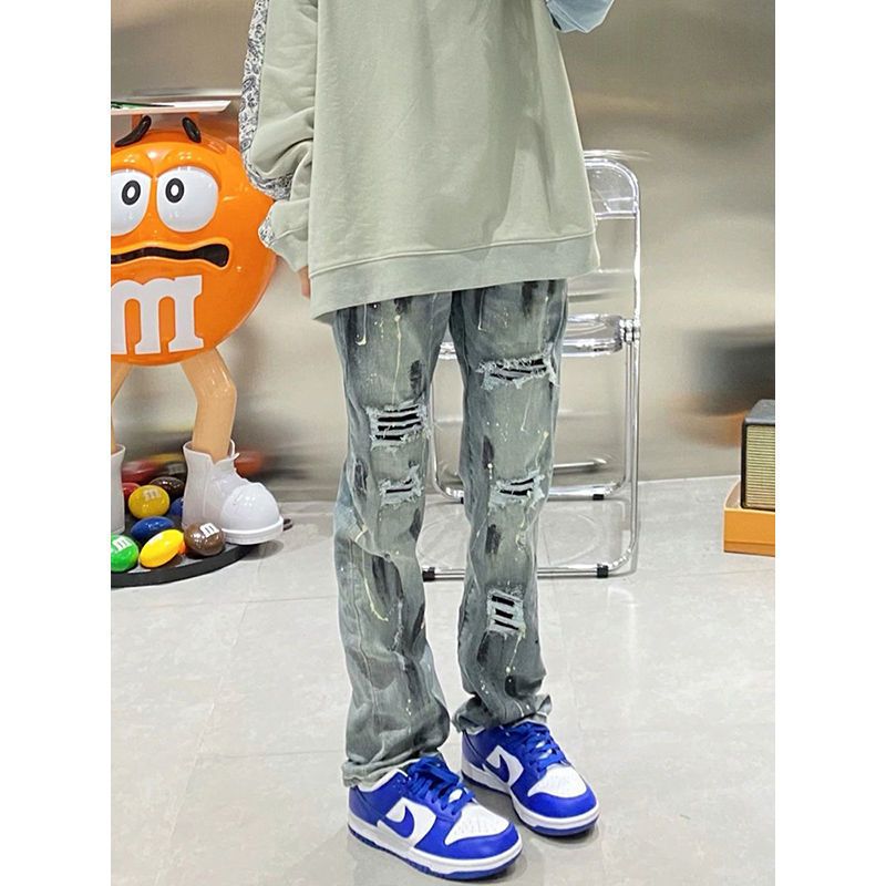 ハイストリートスタイル 絞り染め カジュアル ダメージデニムパンツ