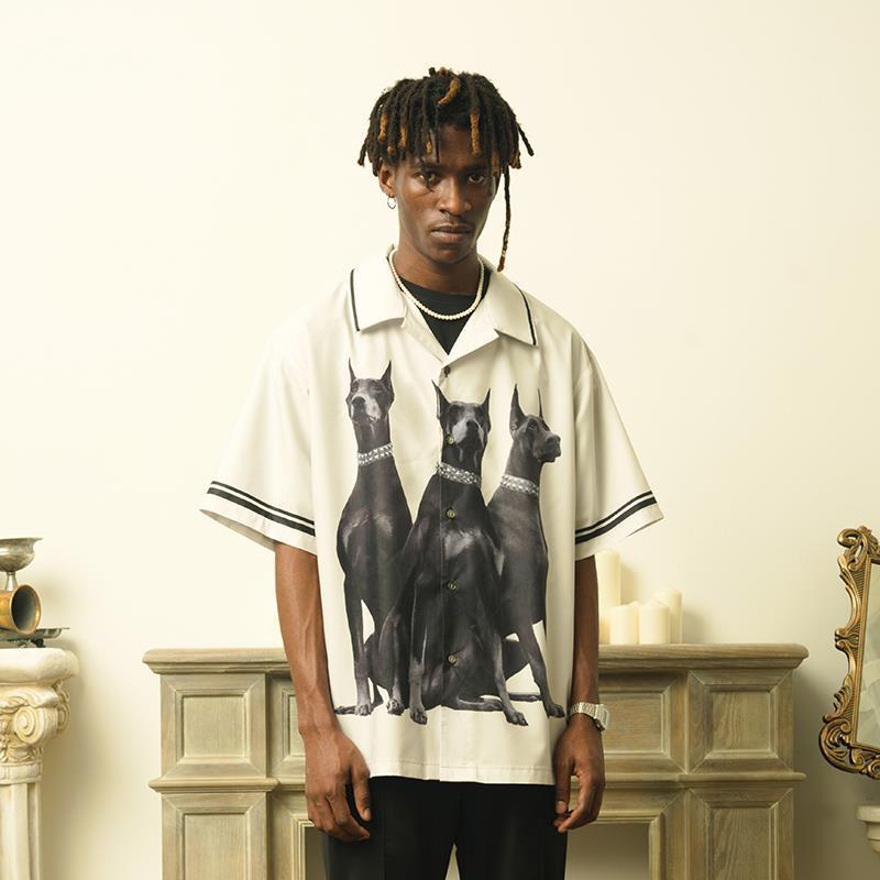 ドービン犬 超カッコイイ トレンドブランド カジュアル 半袖シャツ