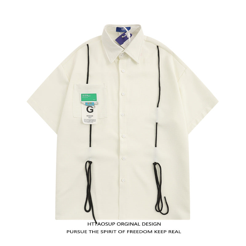 アメリカンハイストリートスタイル コントラストカラー ユニークなデザイン シャツ