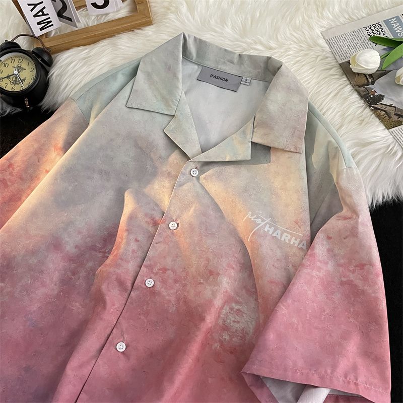INS大人气 ハイファッションセンス 絞り染め風 半袖シャツ