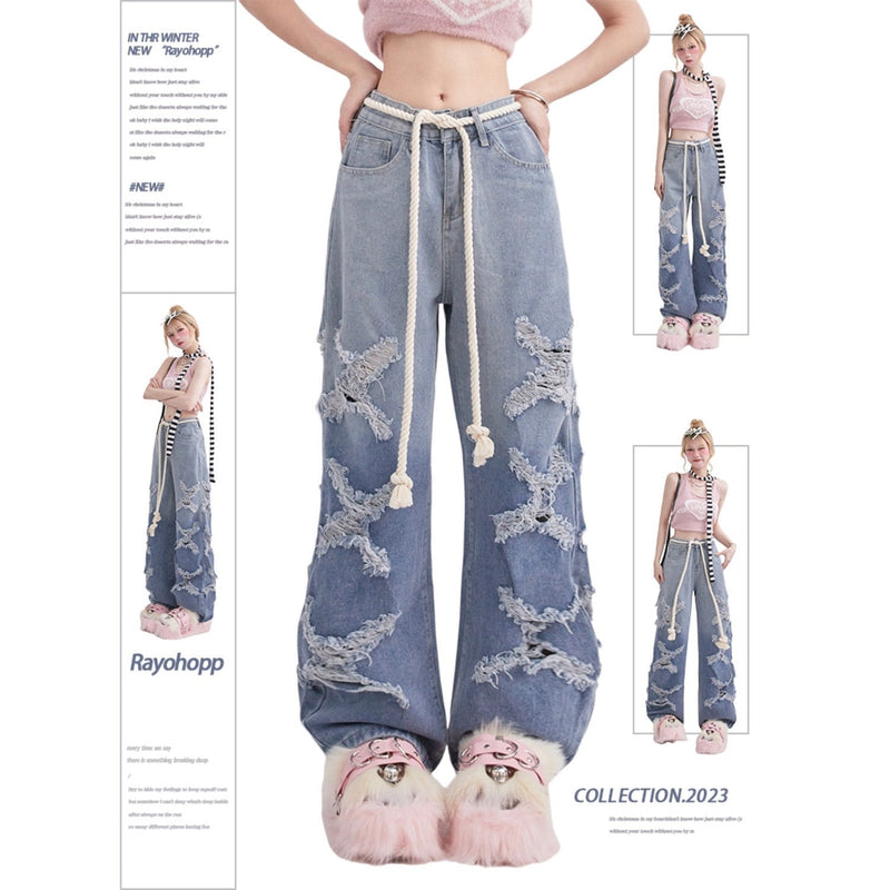 ユニークなデザイン  X  ダメージデニムパンツ