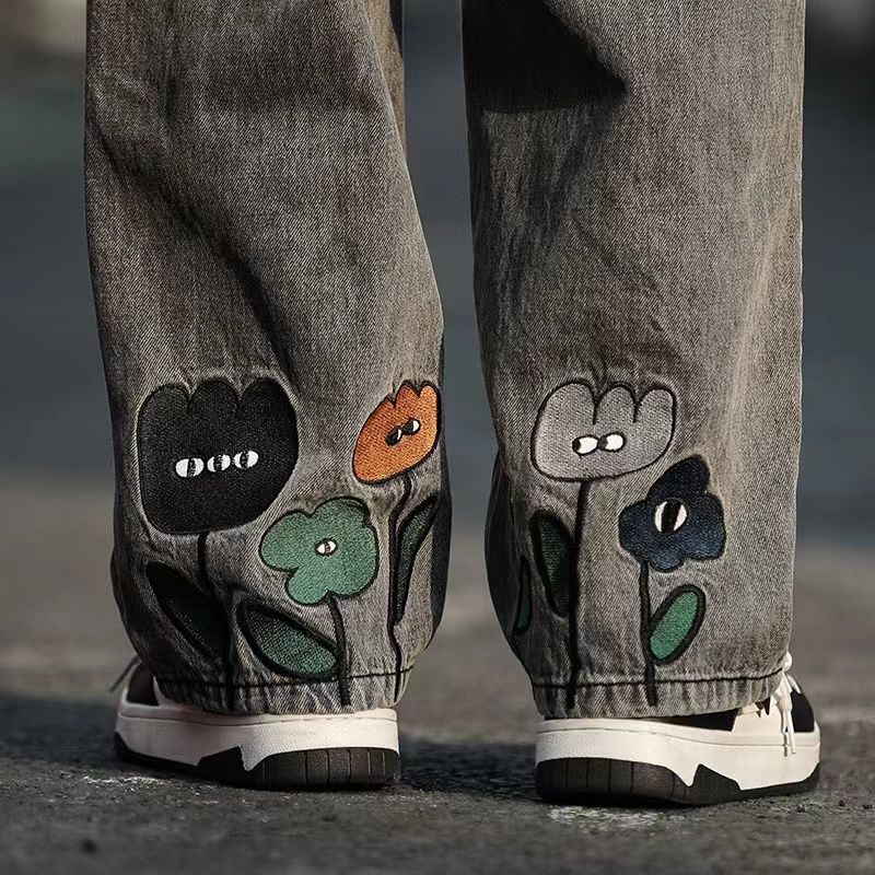 かわいいデザイン 小さな花 カジュアル ジーンズ