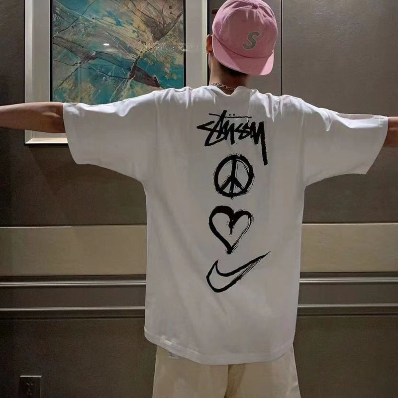 ユニークなデザイン 落書き風 スティックフィギュア カジュアル 半袖シャツ