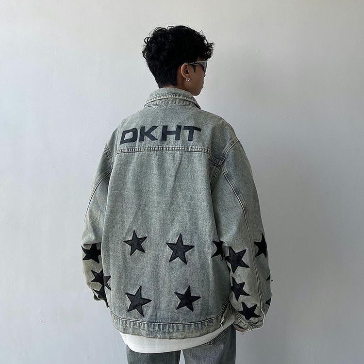 アメリカンスタイル レトロ 星の刺繍 ハイストリートスタイル デニムジャケット