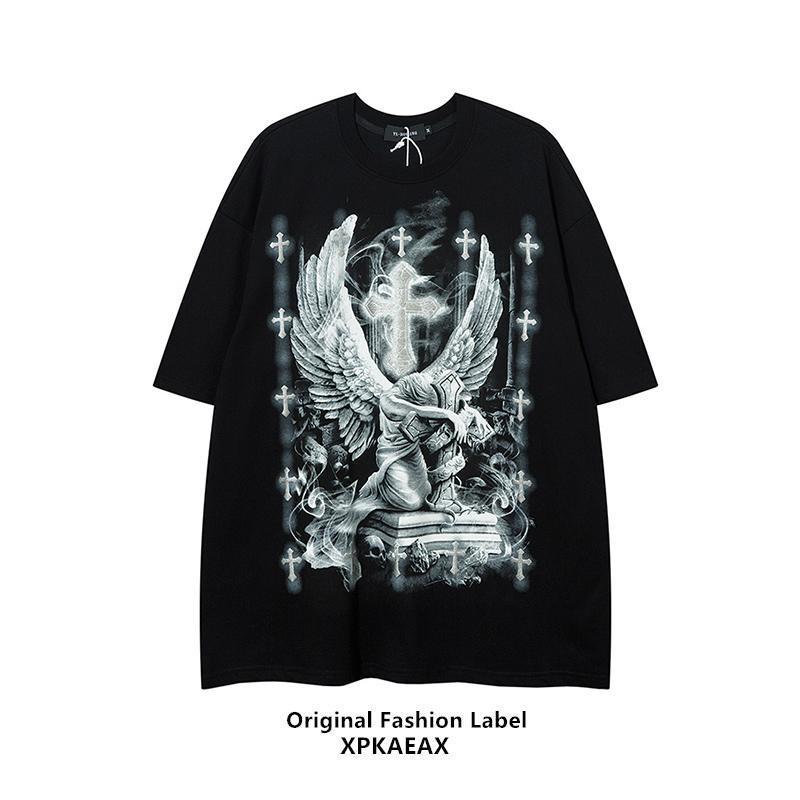 純粋な綿素材 ダークスタイル トレンドブランド 超カッコイイ 半袖シャツ