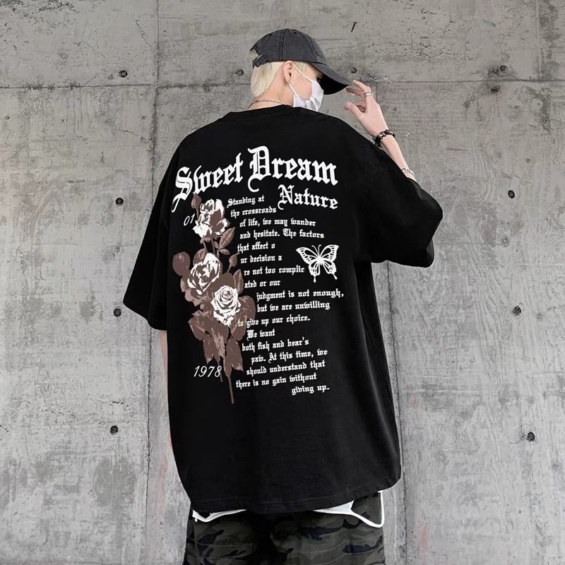 アメリカンスタイル hiphop 花と蝶 半袖シャツ