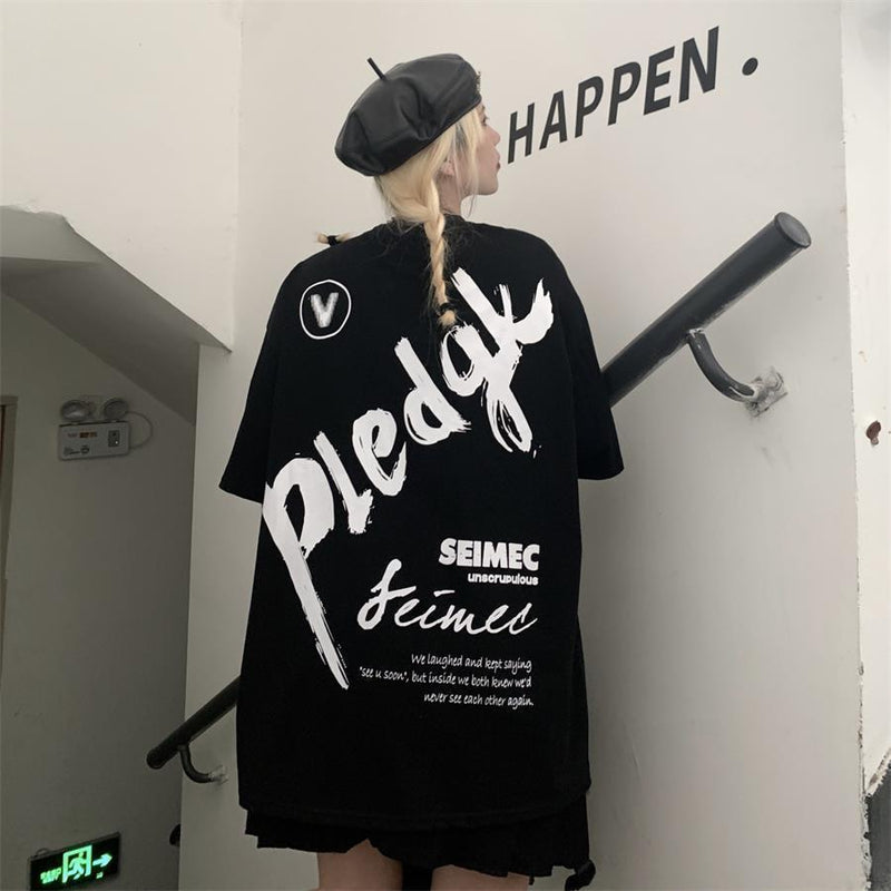 人気爆発 だるいスタイル 英語プリント 半袖シャツ