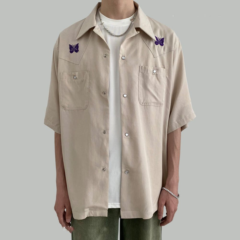 人気爆発 INS大人气 蝶の刺繍 カジュアル 半袖シャツ