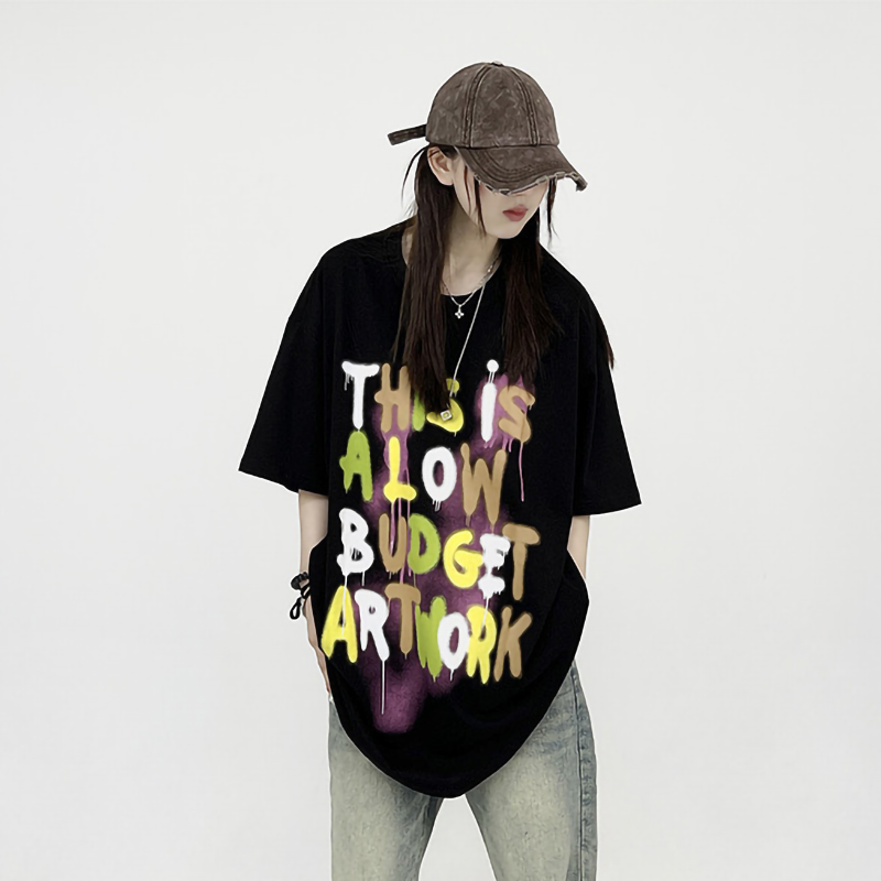 アメリカンストリートスタイル カラー英語の落書き 半袖シャツ