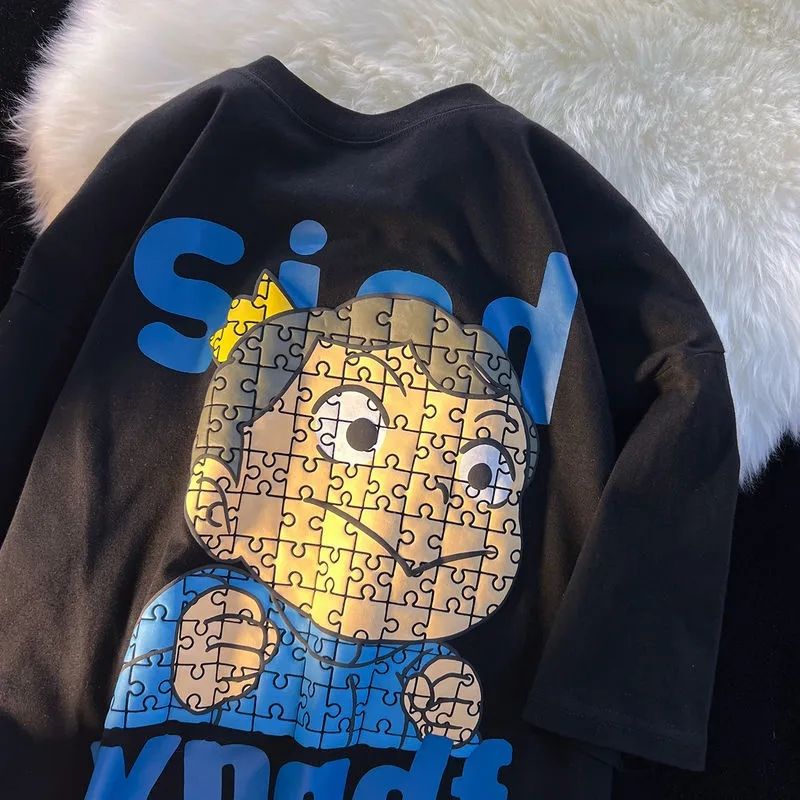 純粋な綿素材  ジグソーパズル かわいいアニメ 半袖シャツ