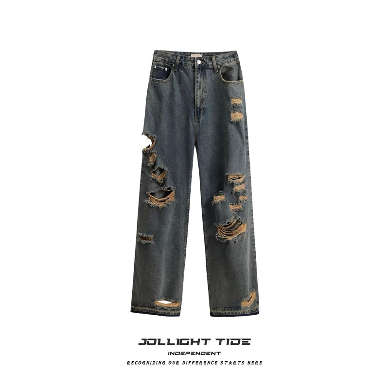 韓国ファッション カジュアル ダメージデニムパンツ