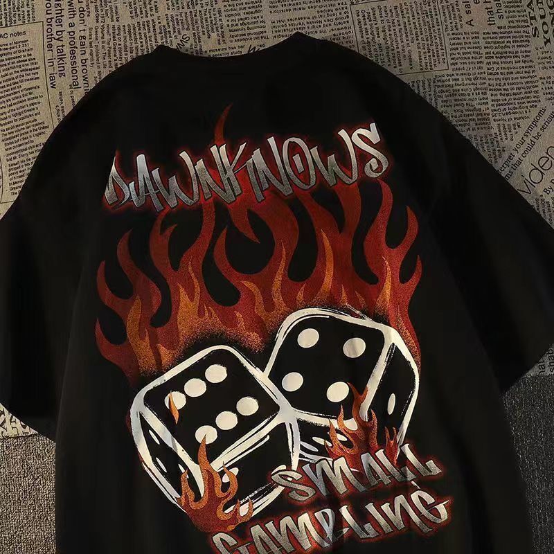 ハイストリートスタイル 炎のサイコロ 半袖シャツ