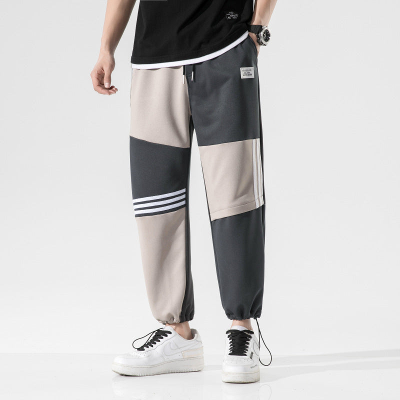 INS　インスタ映え　チェック柄パッチ　ワークカジュアルパンツ