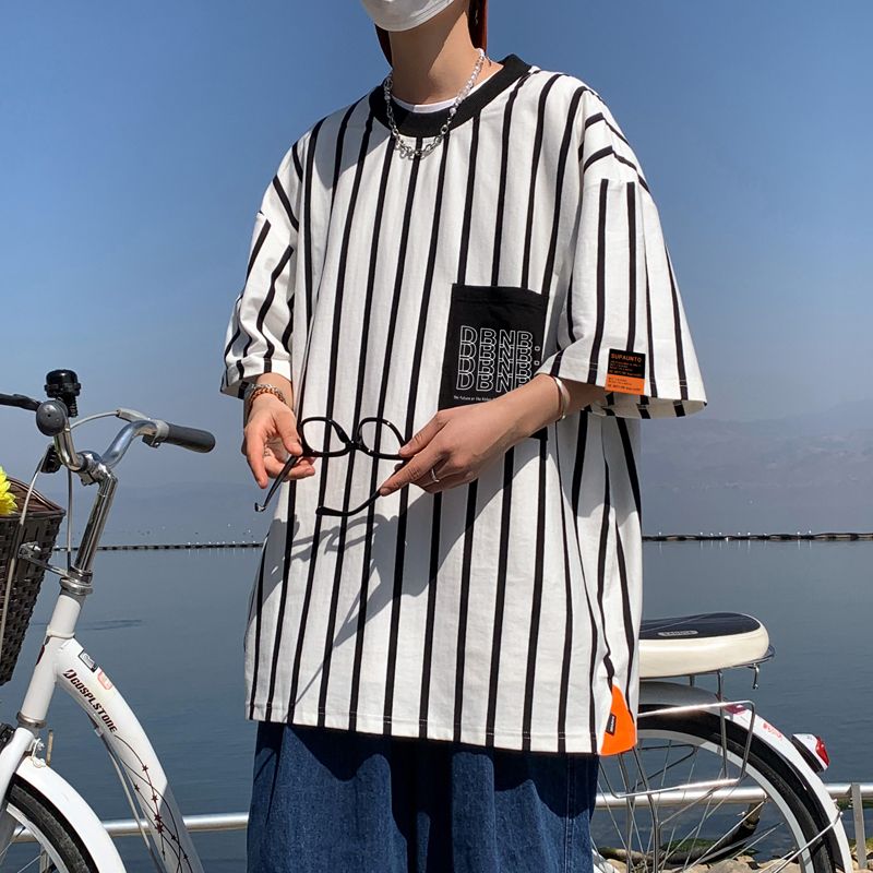 超カッコイイ  INS大人气  ボーダー柄  半袖シャツ