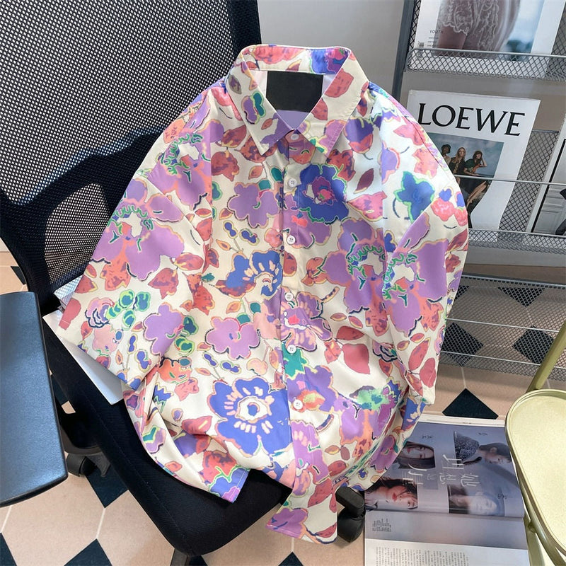 INS大人气  レトロ  咲く花  半袖シャツ