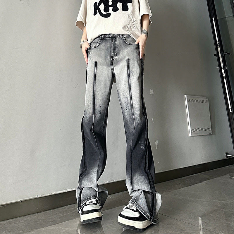 ユニークなデザイン ハイストリートスタイル 白黒グラデーション カジュアル ジーンズ