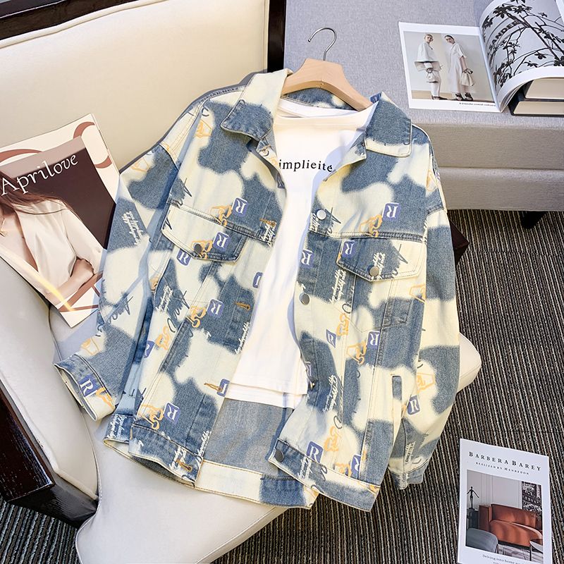 人気爆発 アメリカンファッション 絞り染め風 デニムジャケット