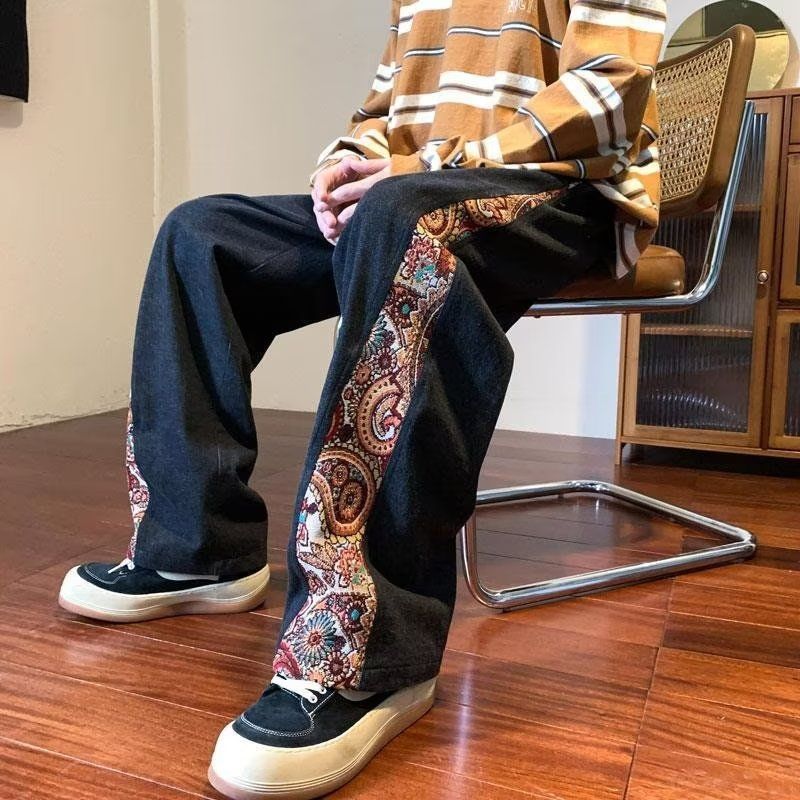 ユニークなデザイン カシューナッツの花 カジュアル ジーンズ