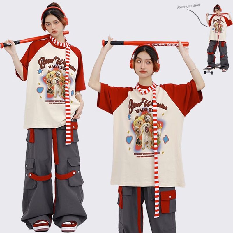 超かわいい 欧米風 コントラストカラー カジュアル 半袖シャツ