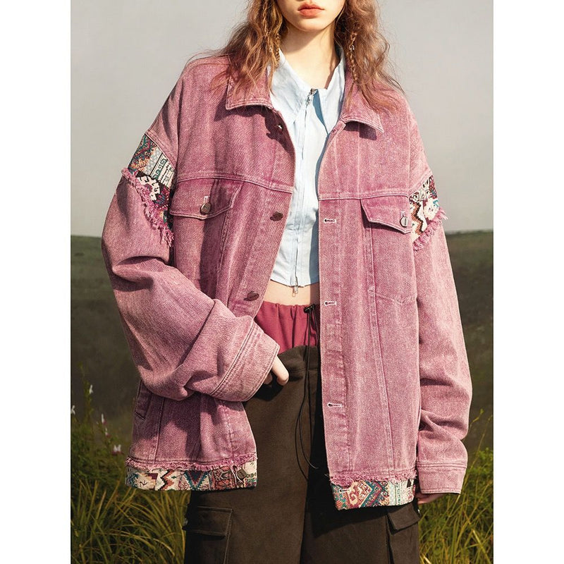 民族風情 ユニークなデザイン 接合する デニムジャケット