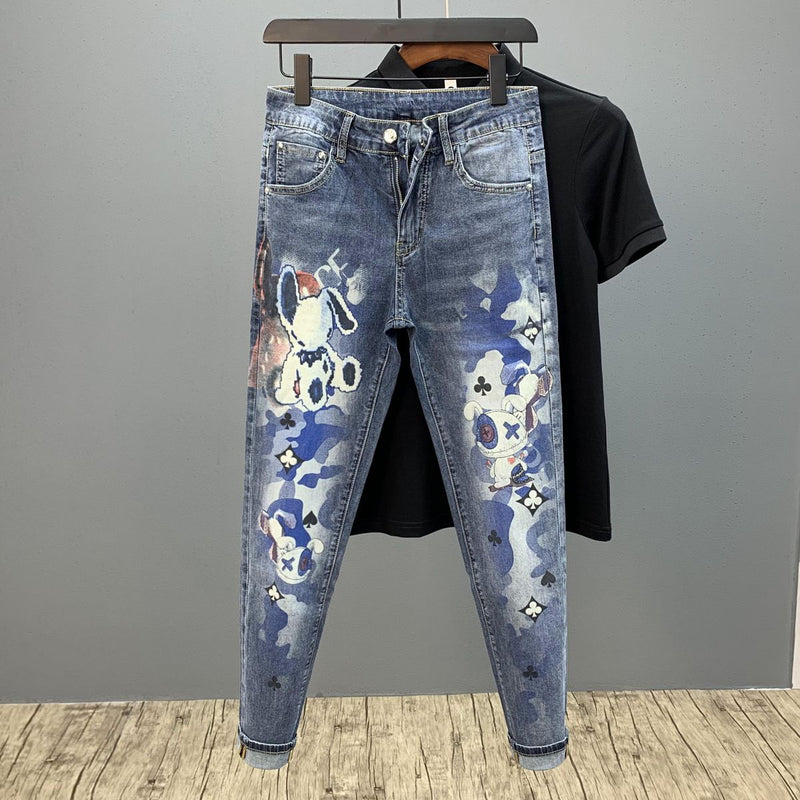 アメリカンスタイル ハイストリートスタイル プリントされたウサギ ジーンズ