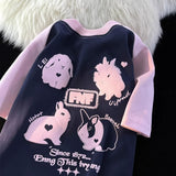 かわいいウサギ コントラストカラー カジュアル 半袖シャツ