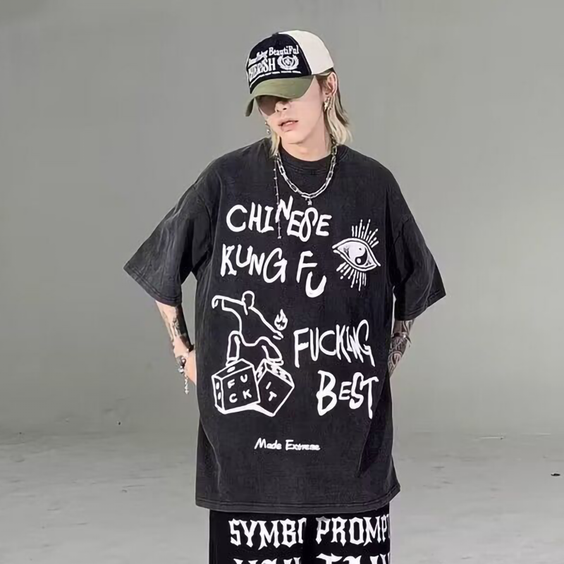 人気爆発 ユニークなデザイン 面白い落書き 半袖シャツ